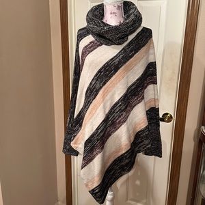 Cato One Size Long Sleeve Cowl Neck Poncho Sweater Black Beige Gold Burgundy